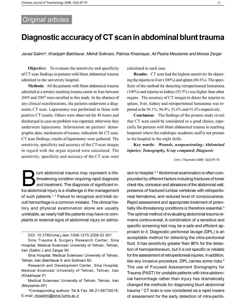 Diagnostic accuracyofCT scanin abdominalblunt trauma